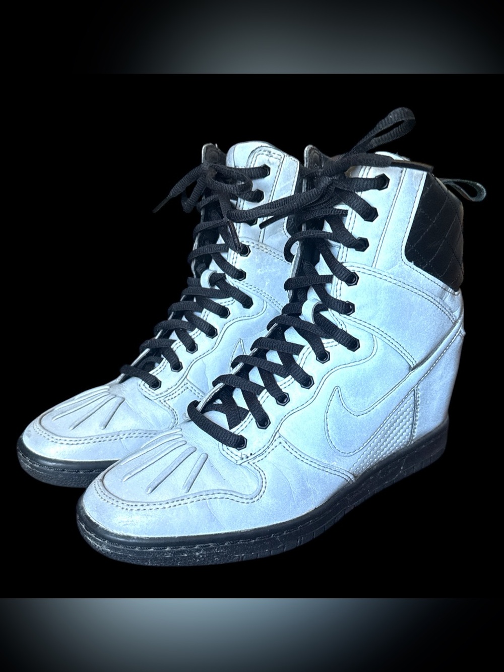 NIKE SUPER DUNK SKY HI Premium Wedge Sneakers Reflective Silver Women’s Size 6.5